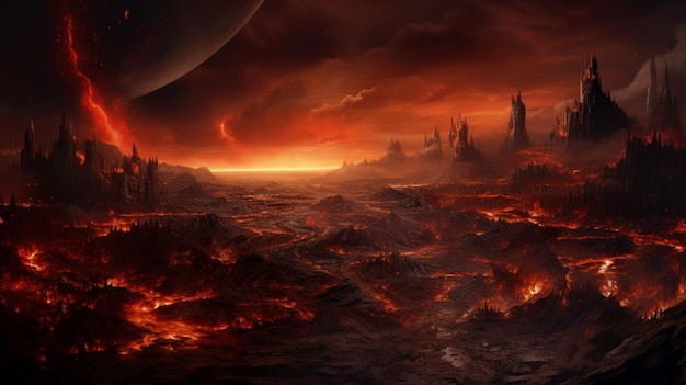 Photo fire after planet background painting high resolution ai generated art