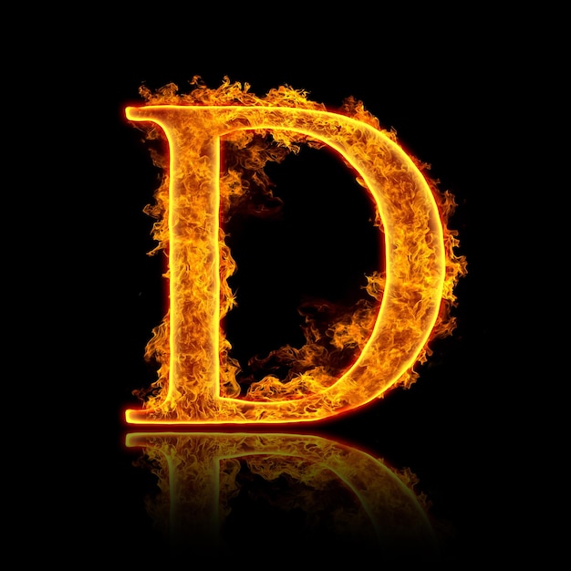 Fire alphabet letter D isolated on black background.