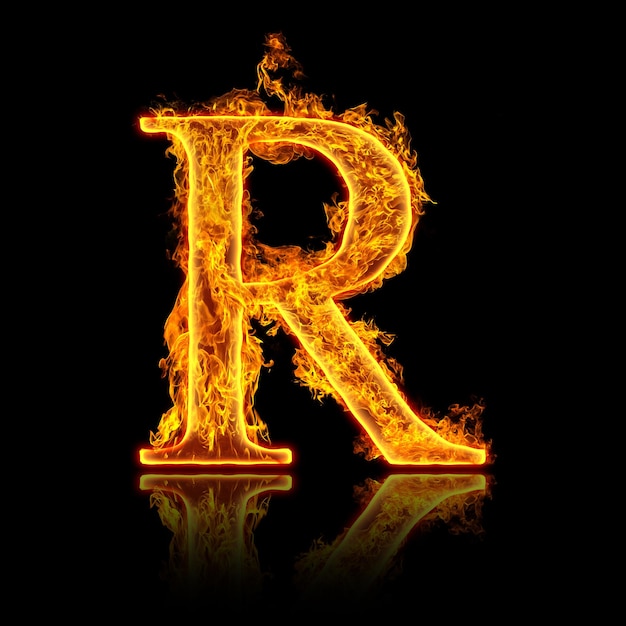 Premium Photo | Fire alphabet letter r isolated on black background.