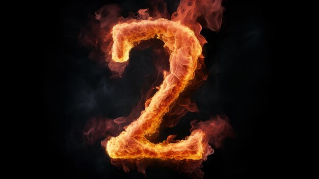 Photo fire alphabet number 2 two isolated on black background