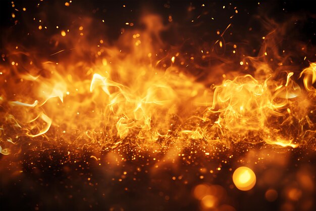 写真 火の背景は火花の粒子を発生させる