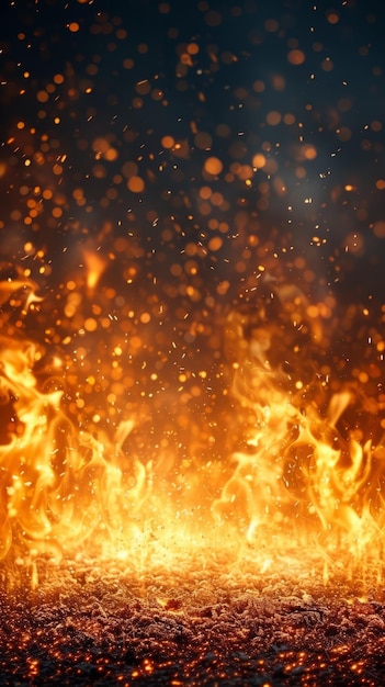 Fire Background with Flying Embers and Copy Space