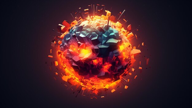 Photo fire ball sphere of cubes floating in the air