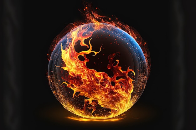 Fire ball with free space for text isolated on black background