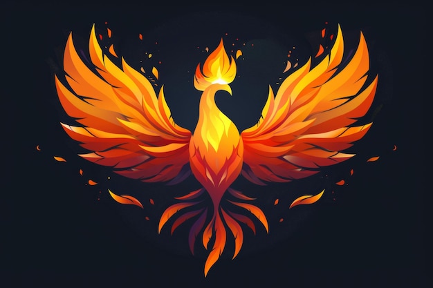 Photo a fire bird with its wings spread out a magical creature made of fire