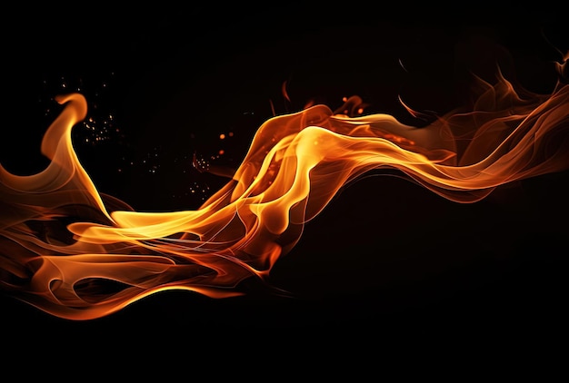 a fire on a black background in the style of flowing forms