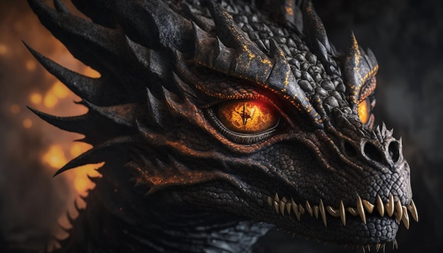 Fire Black Dragon with golden eyes