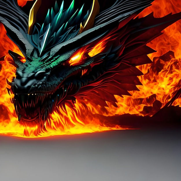 Fire breathes explode from a giant dragon in a black night the epic battle evil concept art