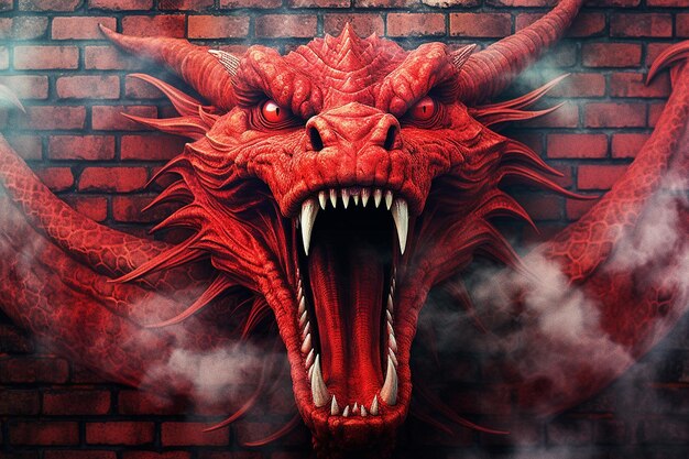 Fire Breathing Dragon on Brick Wall