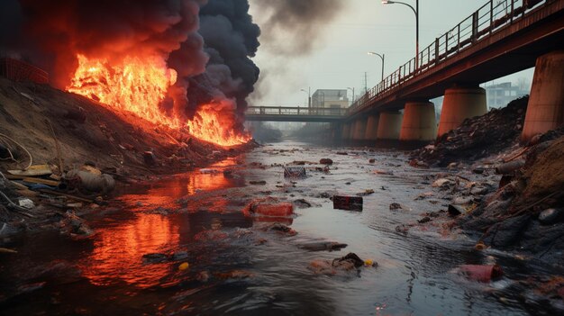 Foto incendio di grandi mucchi di spazzatura