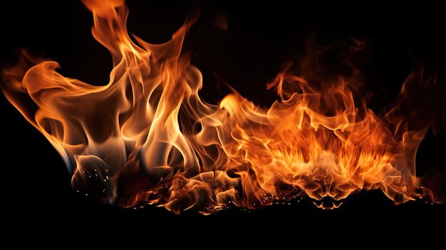 黒い背景で燃える火 抽象的な火 美しい火の画像 黒の上の炎