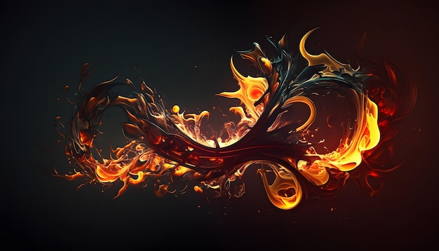 A fire burning on a black background