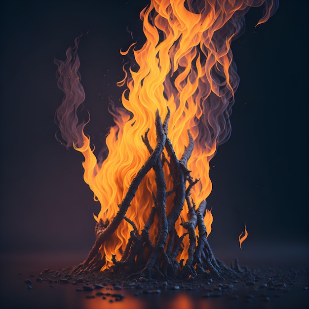 暗い部屋で火が燃え、黒い背景と下部に「fire」という文字が表示されます。