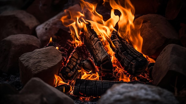 A fire burns in a fireplace with a fire in the background