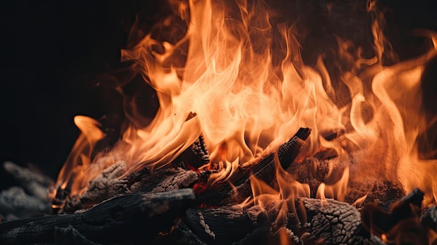 A fire burns in a fireplace with the word fire on the bottom left.