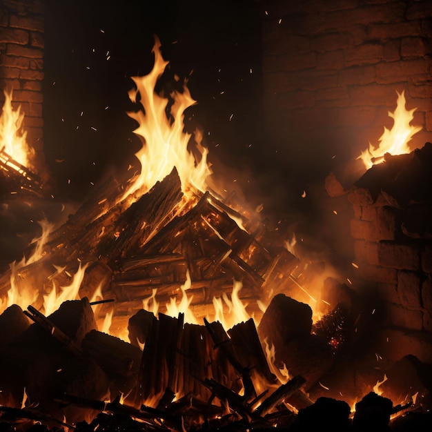 A fire burns in a fireplace with the word fire on the bottom.