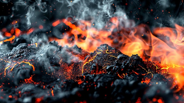 Photo fire burns in a volcano image