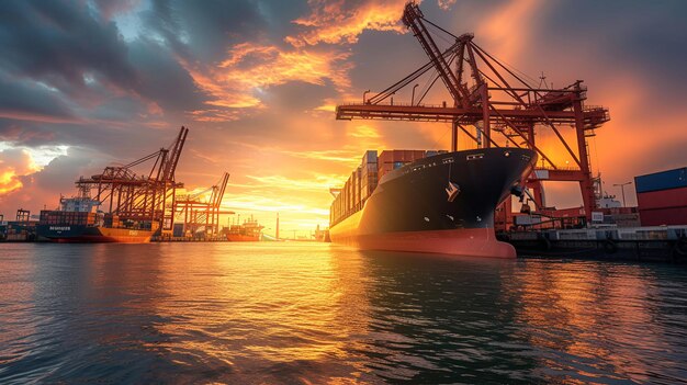 Fire on cargo container ship in a sea