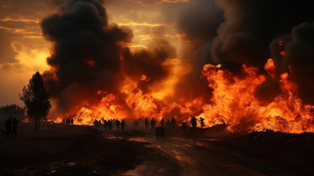 Fire in the city at night Billow from Israeli air strikes in Rafah the southern Gaza Strip