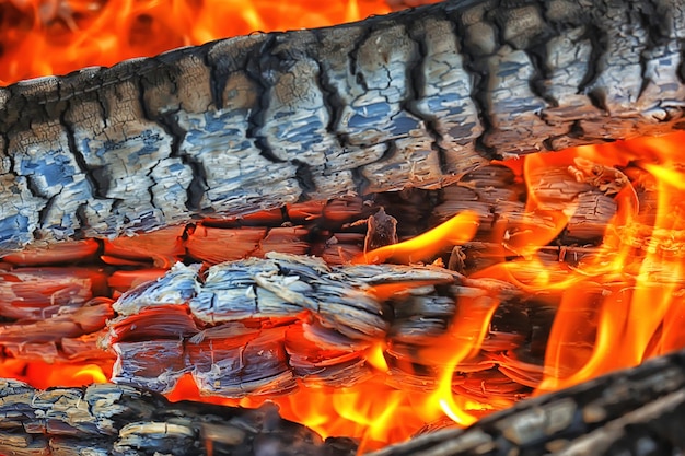 Sfondo di carboni di fuoco brucia la legna da ardere dell'albero del fuoco