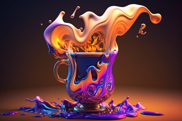 Fire cocktail in a neon mug Generative AI