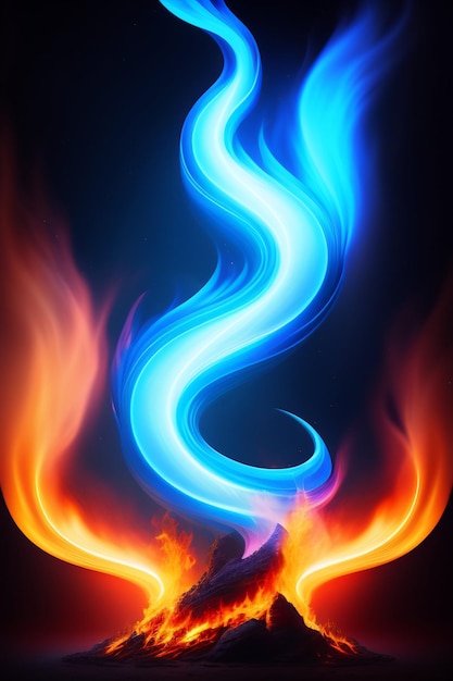 Fire and Colorful Smoke on a Black Background