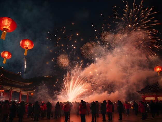 Fire cracker at temple celebrating for Chinese New Year