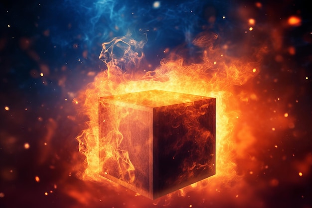 Fire cube background Generate Ai