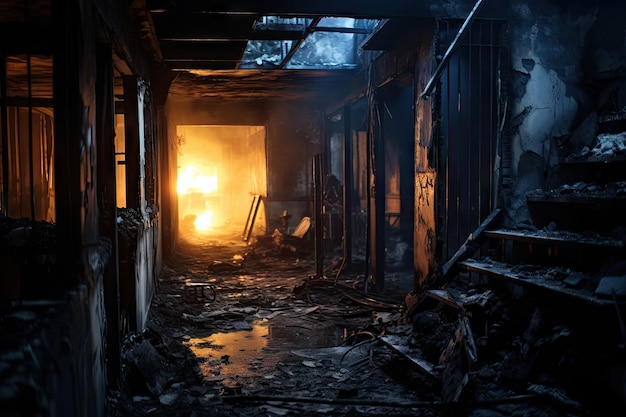 Fire damage in apartment building