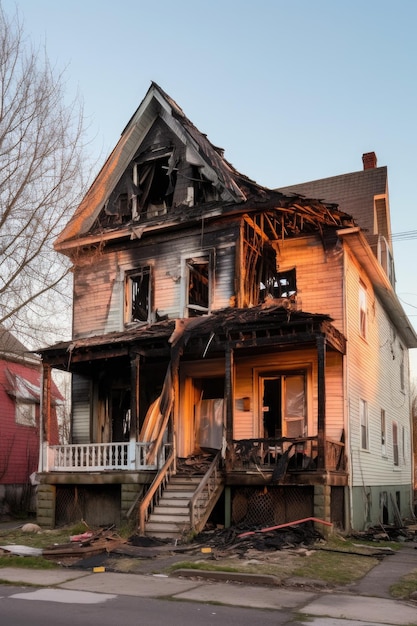 Fire damaged house with insurance claim form created with generative ai