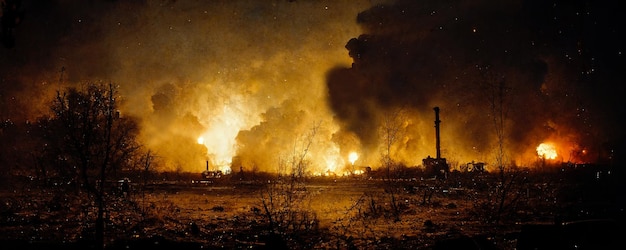 Fire disaster night explosion war blast landscape