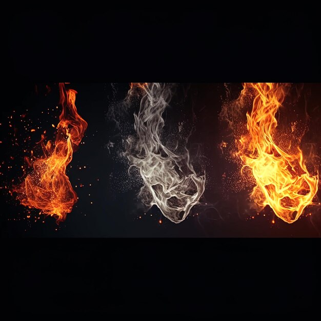 Foto effetto fuoco su uno sfondo nero isolato vfx