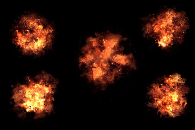 Fire effect with particles sparkles flame and light on black background Burning orange red hot hell realistic isolated