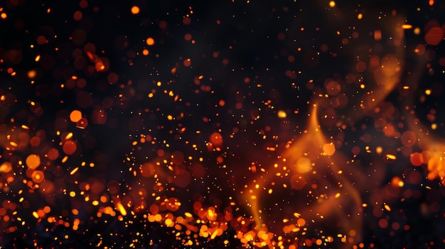 Fire embers particles over black background Fire sparks background Abstract dark glitter fire particles lights