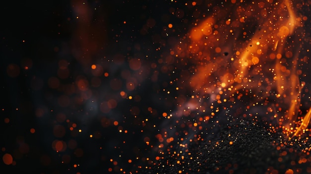 Fire embers particles over black background Fire sparks background Abstract dark glitter fire particles lights