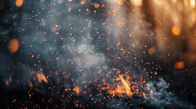 Foto le braci di fuoco si alzano nel cielo notturno creando una scena bellissima e incantevole