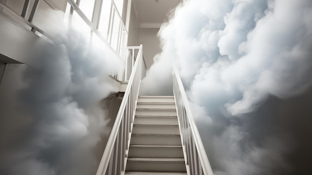 Photo fire escape evacuation from smokefilled stairwell ai generated