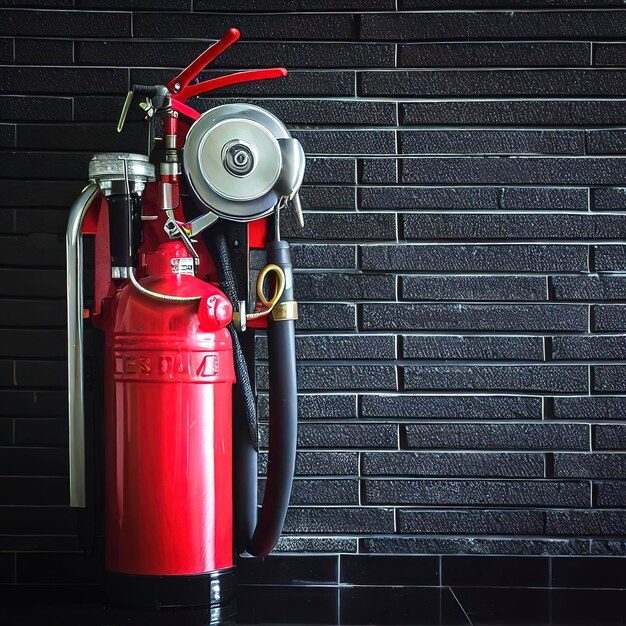 fire extinguish equipment with black brick wall