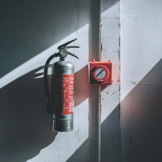 Photo fire extinguish equipment with white wall