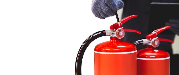 Fire extinguisher has hand engineer checking