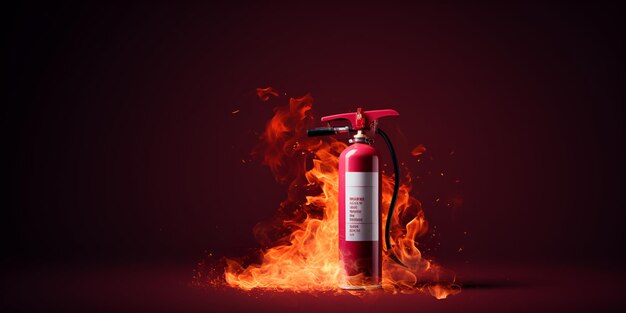 a fire extinguisher is displayed in a red background