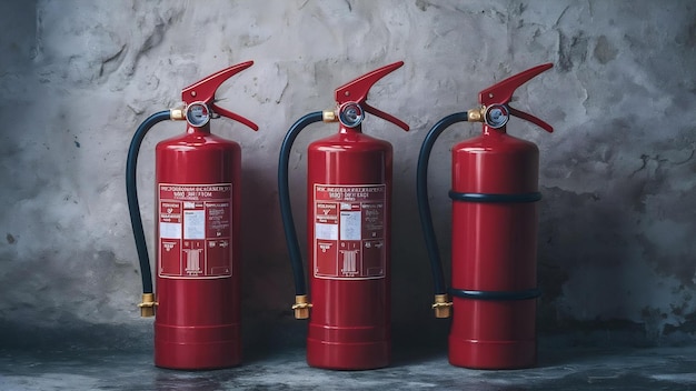 Fire extinguisher and water pump system on the wall background powerful emergency equipment for in