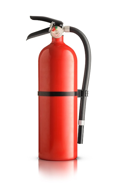 Photo fire extinguisher with reflection isolated on white background