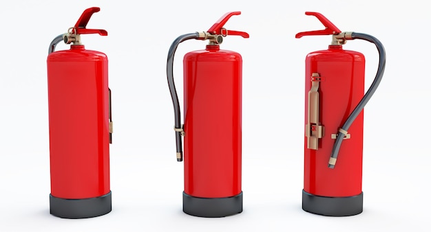 Fire extinguishers isolated on white background. 3D render