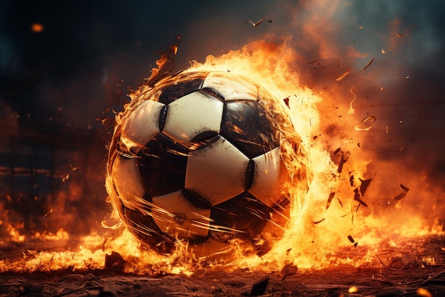 Fire and fervor stadiums playing field hosts a blazing soccer ball sparking excitement