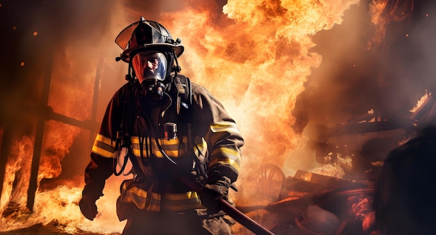 Fire Fighter on Fire Background