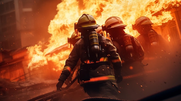 Photo fire fighter man with fire background