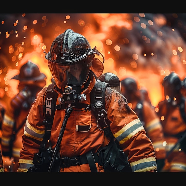 Photo a fire fighter wearing a fire suit and a fireman wearing a helmet