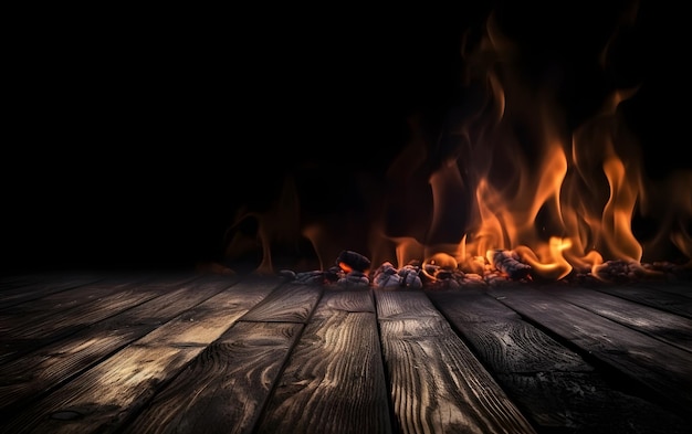 Fire in the fireplace with a black background