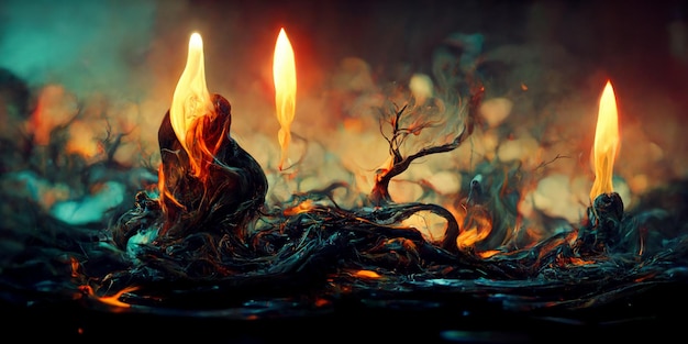 Fire flame in black background. Digital Illustration